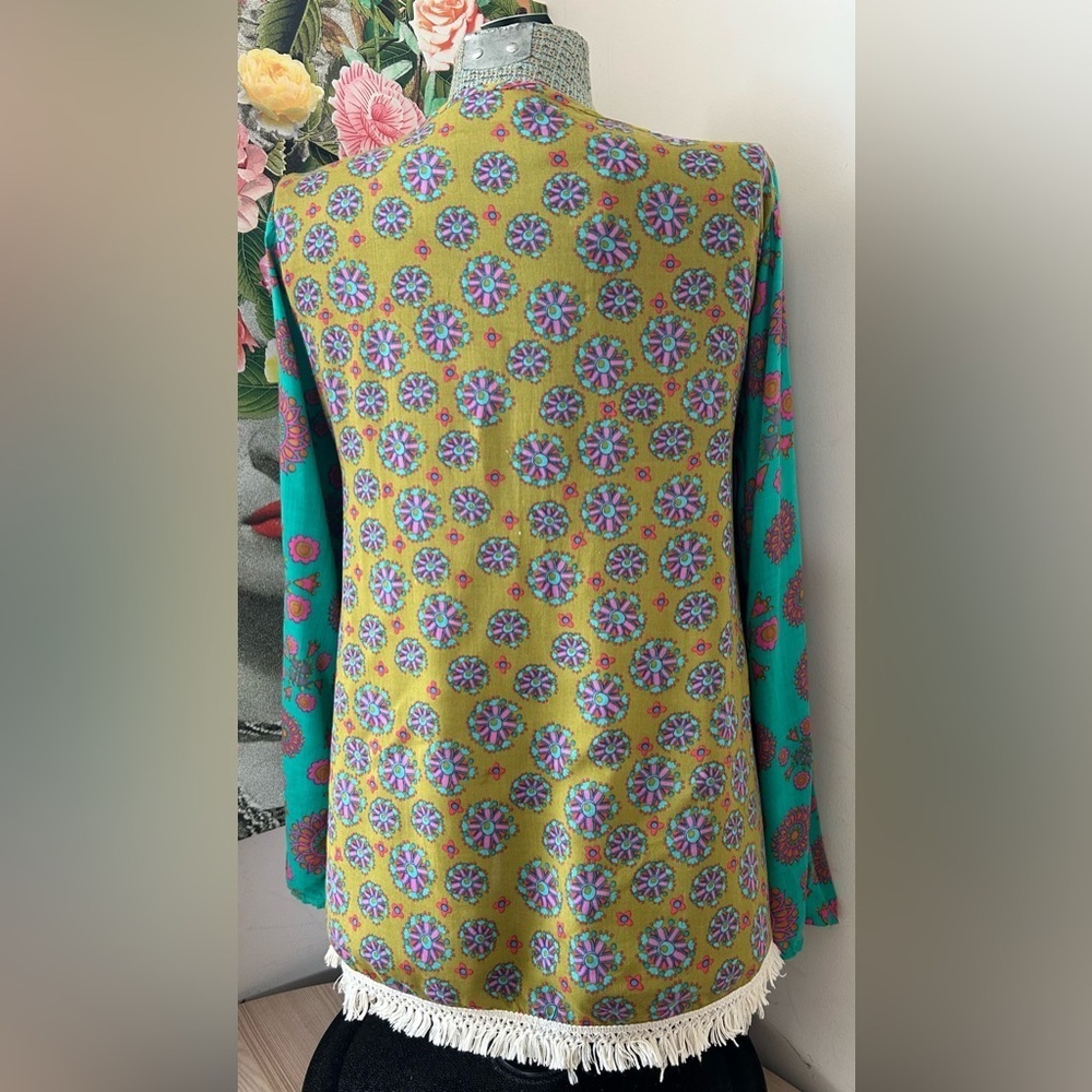 LIVE HAPPY/NATURAL WEAR GET UP & GO BOHO PEASANT TOP. RAW HEM, MIXED PRINTS. S/M - Picture 4 of 8